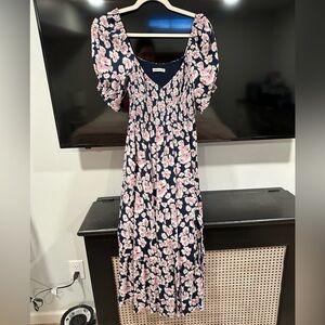 Abercrombie & Fitch Navy and Pink Floral Midi Dress - Size M